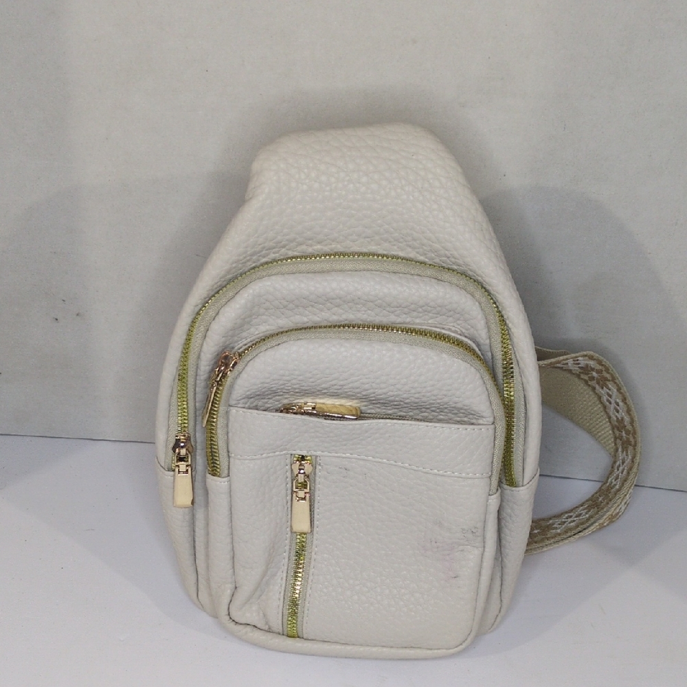 Compact White Faux Leather Crossbody Sling Bag Summer Lounge Festival